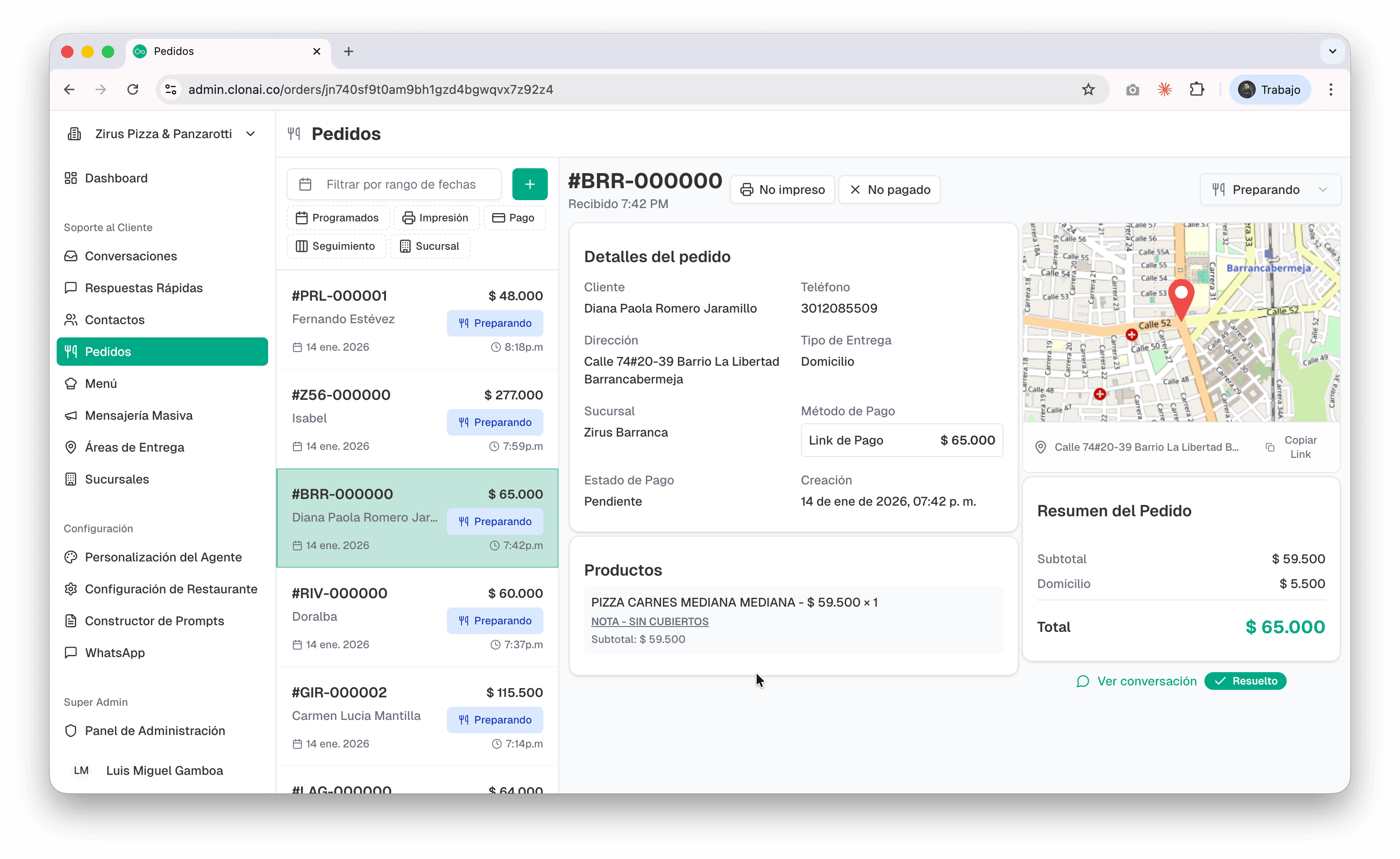 Gestión y tracking de pedidos en ClonAI
